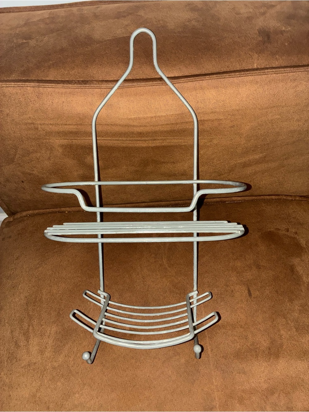 Three-Tier Metal Shower Caddy in Light Gray